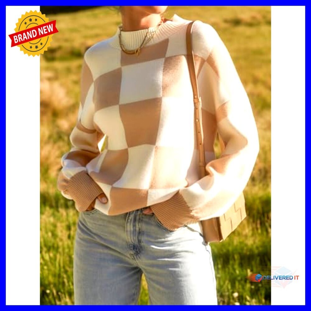 Striped Ribbed Knit Pullover Turtleneck Loose Fit Y2K Chic Sweater Top - Picture 6 of 7